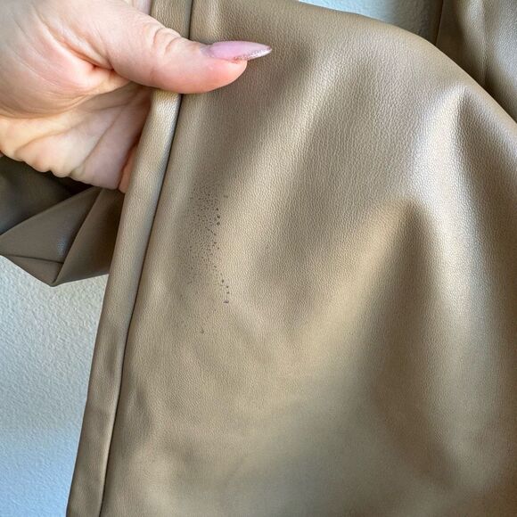 Zara Faux Leather Flare Leg Pants Size 28 Medium Tan Nude Stretch High Rise - Picture 7 of 8
